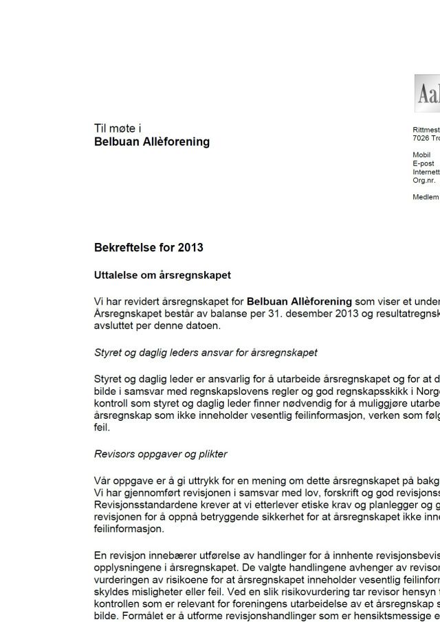 Bekreftelse fra revisor - side 1